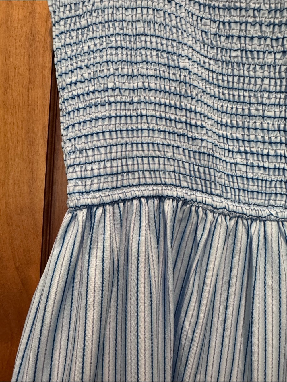 NWOT Commense Pinstripe Shirred Smocked Maxi Dress - Picture 4 of 5